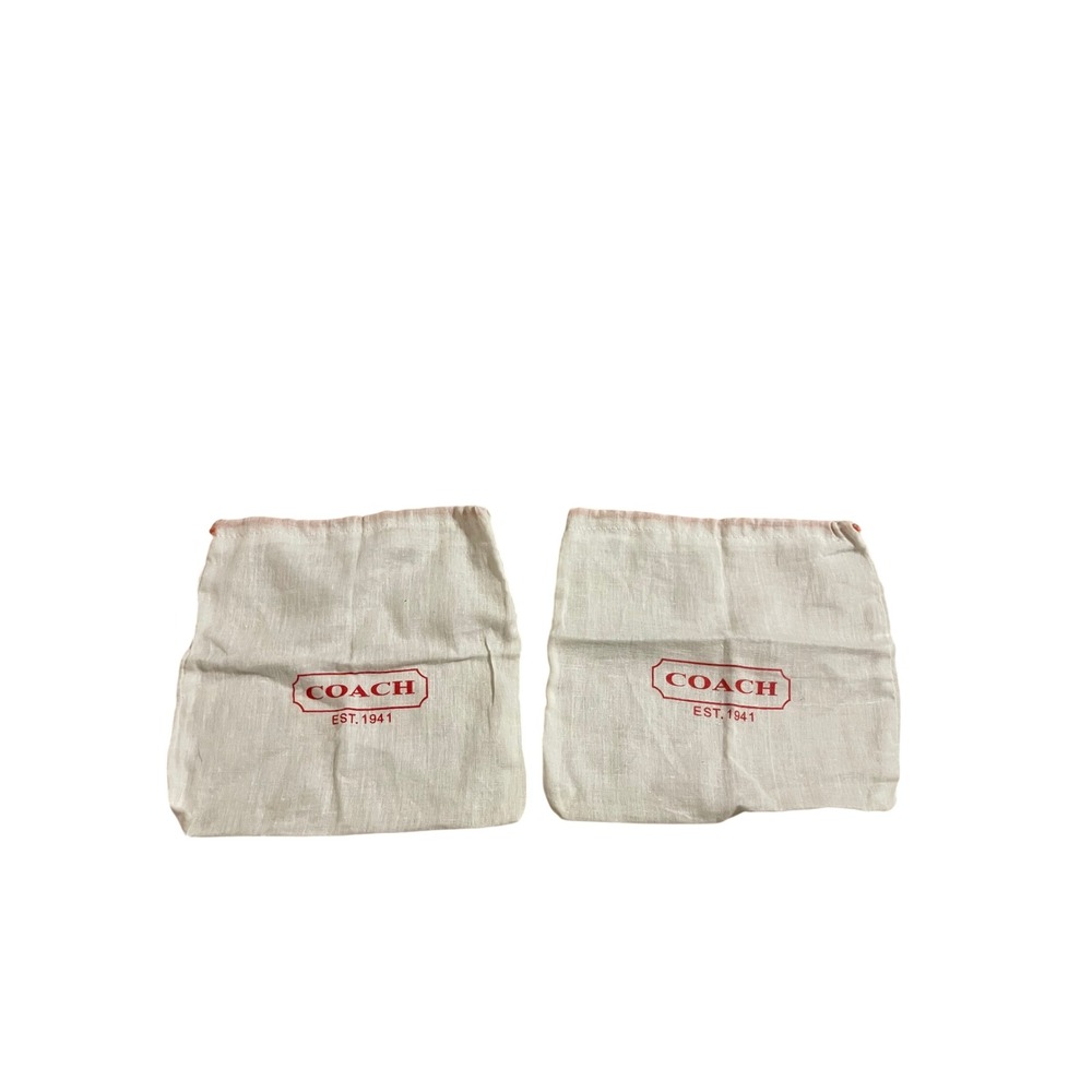Lot of 2 Coach Small Drawstring Dust Bags Cream Red Logo for Keychain Jewelry